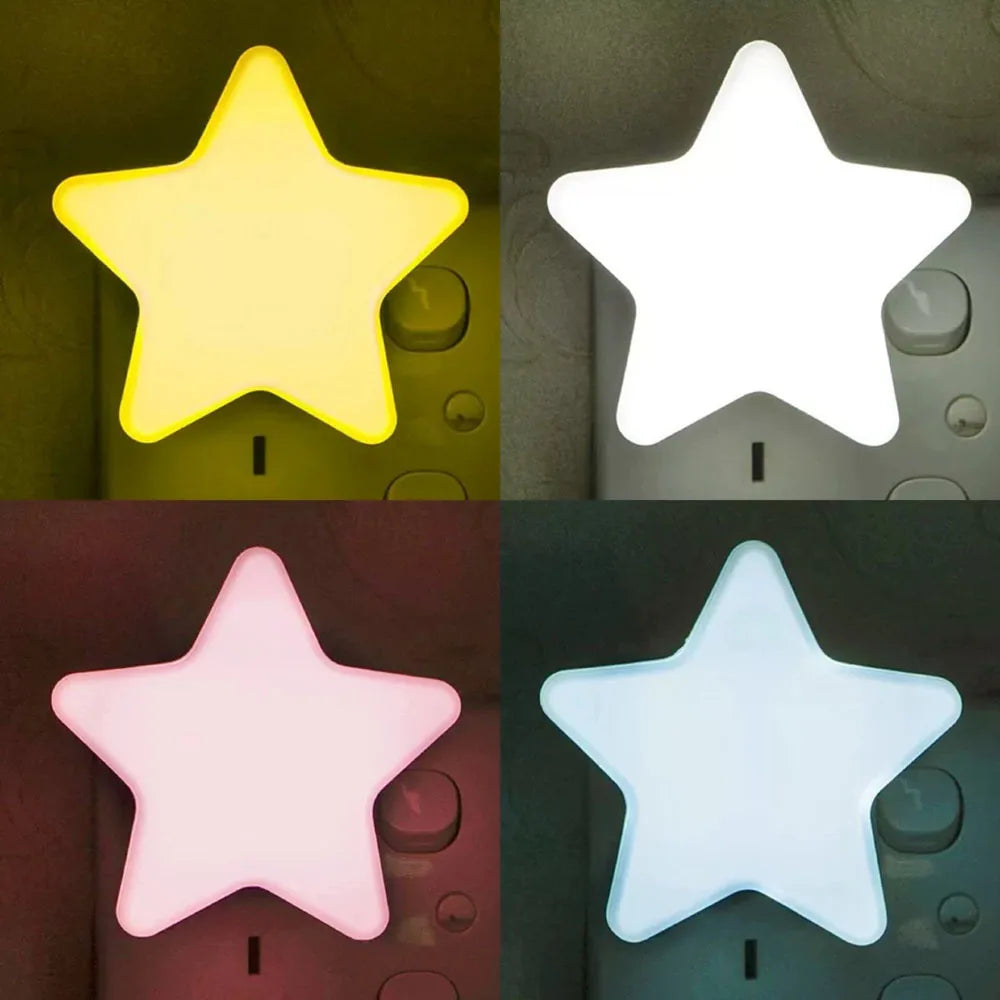 Luz de Presença LED Estrelas | Candeeiro de Tomada (UE/EUA) | Decoração para Quarto e Corredor