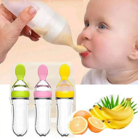 Garrafa de Alimentação com Colher para Bebé | Silicone Seguro | Ideal para Papas e frutas