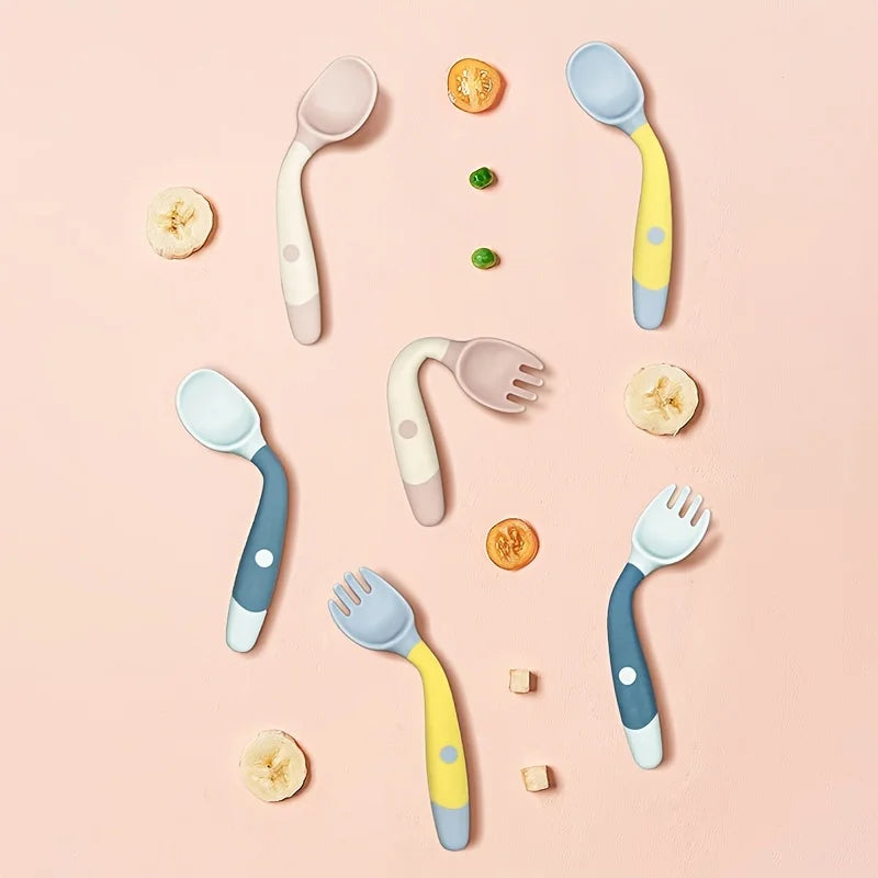 Conjunto de Talheres Dobrável para Bebé | Colher e Garfo em Silicone Macio | Ideal para Treino e Viagem