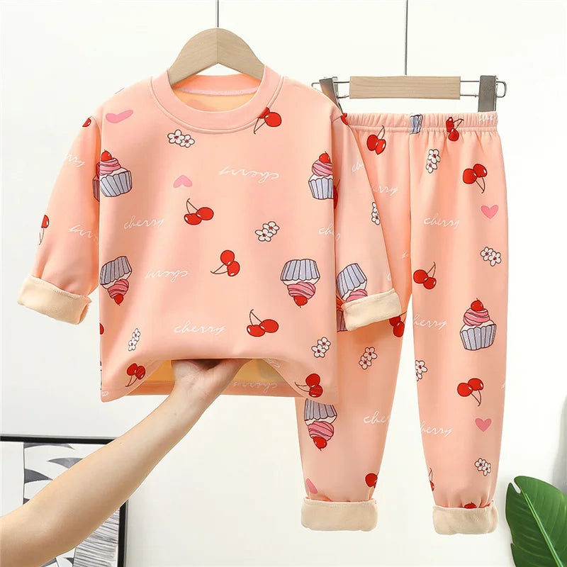 Pijamas de Veludo para Crianças | Conjunto Quente Outono/Inverno | Meninos e Meninas (1-14 Anos)